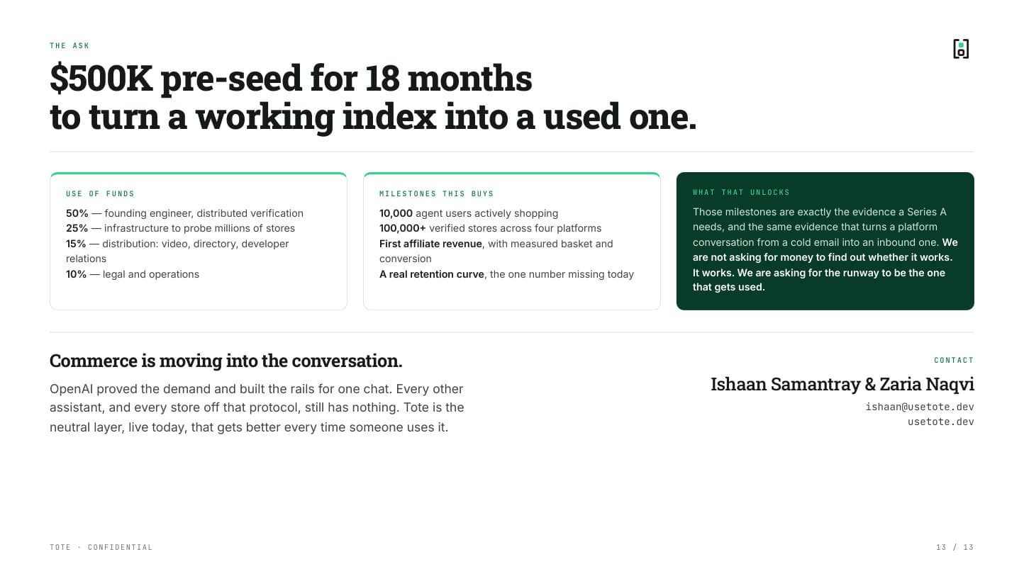 Pitch deck, page 13 of 13